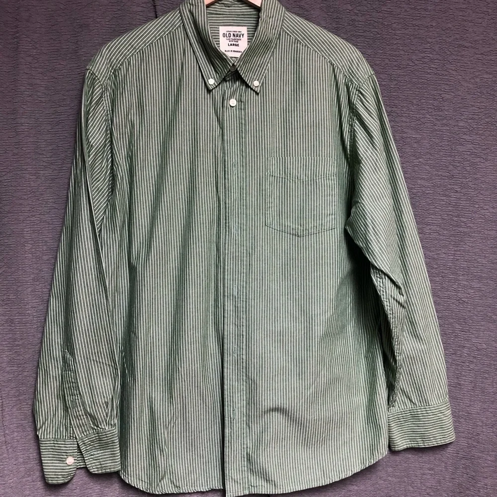 Old Navy, XL green shirt with white striped long sleeve button down collar